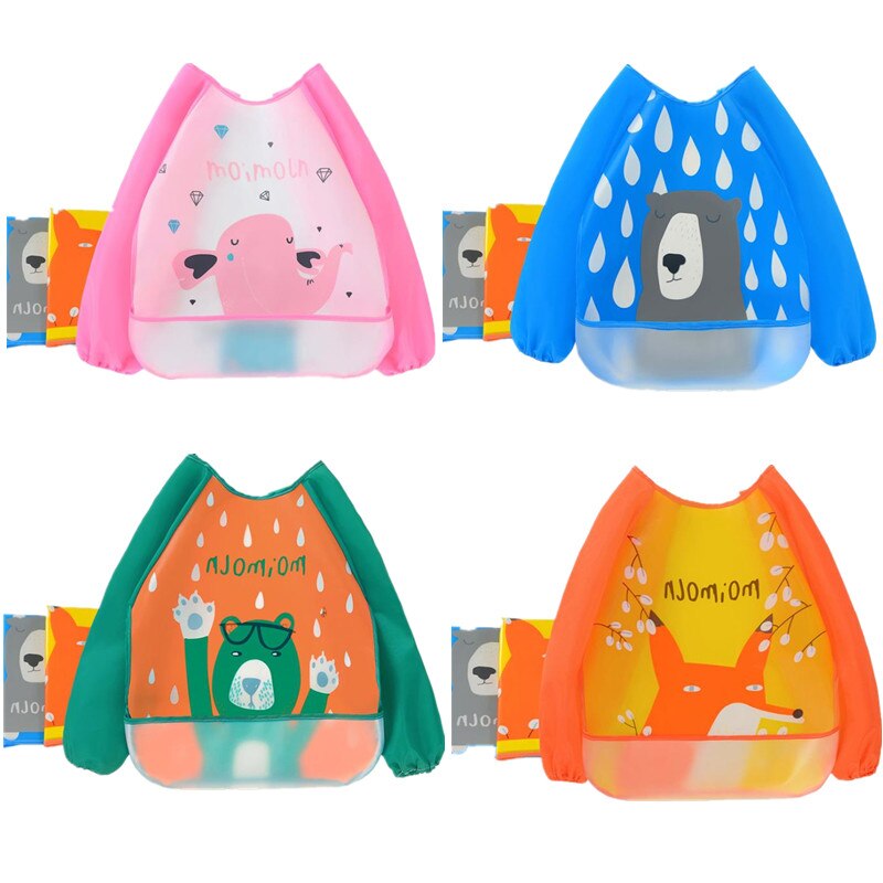 Baby Bibs Infant Burp Cloths Long Sleeve Waterproof Coverall Baby Animals Toddler Scarf Feeding Smock Baby Feeding Accessories