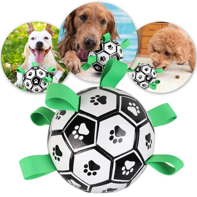 Dog Soccer Ball Indoor-Outdoor Interactive Dog Toy With Easy Grab Tabs Unique Fun Dog Tug Toy Dog Water Toy