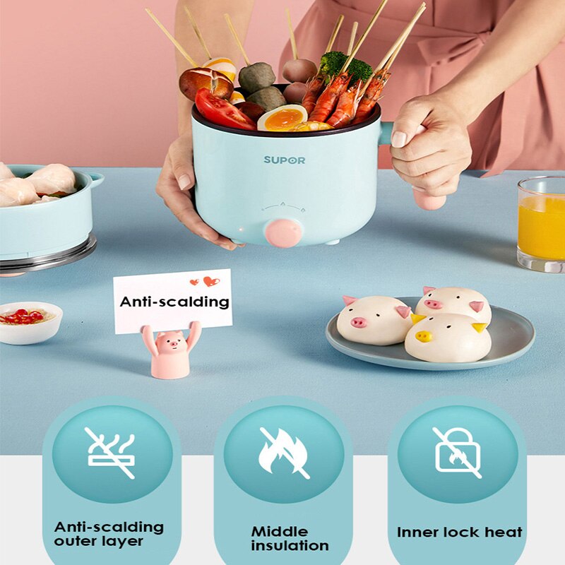 SUPOR Electric Cooking Pot 600W Heating Power Household 1.2L Capacity Non-Stick Coating Liner 220V Multi Cooker Stew Skillet