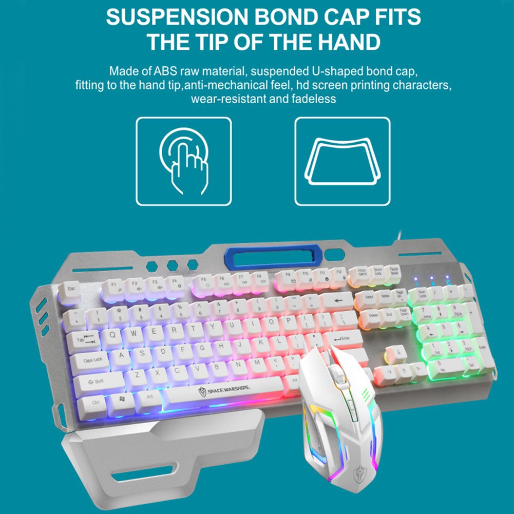 USB Wired Home Office Rainbow Backlit Mute Keyboard Mouse Combo Removable Hand Rest Waterproof For Desktop 104 Keys Gaming: 4