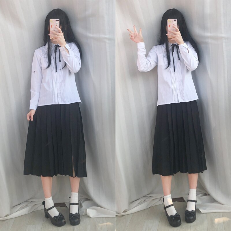 Traje de marinero japonés, uniforme escolar de manga larga, ropa de estudiante de clase, uniforme japonés JK, camisa, falda larga, abrigo, conjunto de tres