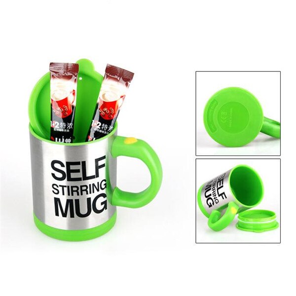 Tasses automatique électrique paresseux auto-remuant tasse tasse café lait mélange tasse Smart acier inoxydable jus mélange tasse Drinkware 400ml: green