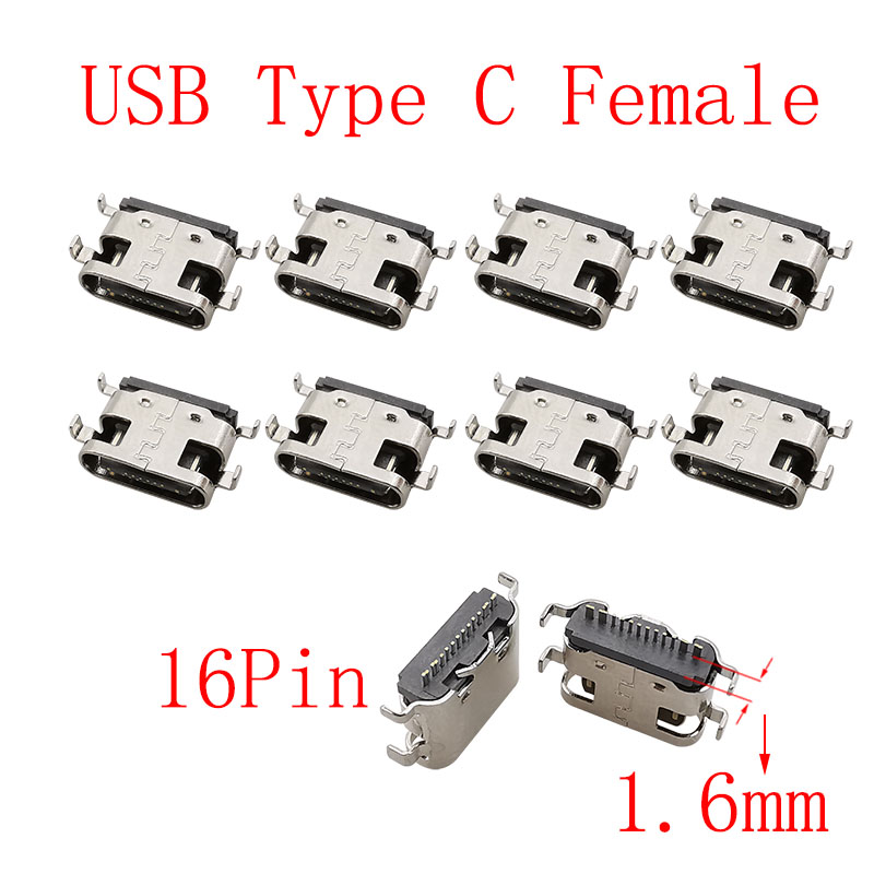 Connecteur USB Type C 2/6/16/24 broches, prise femelle, Port de chargement, SMD SMT PCB, soudure, bricolage, réparation, connecteurs de prise USB-C type-c, 10 pièces: Violet