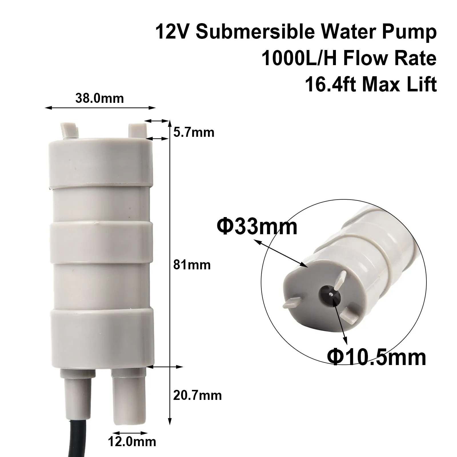 Nedsænkelig Vandpumpe 1000L/T 12V - Høj Flow Dykkerpumpe til Have, Pond, Camper