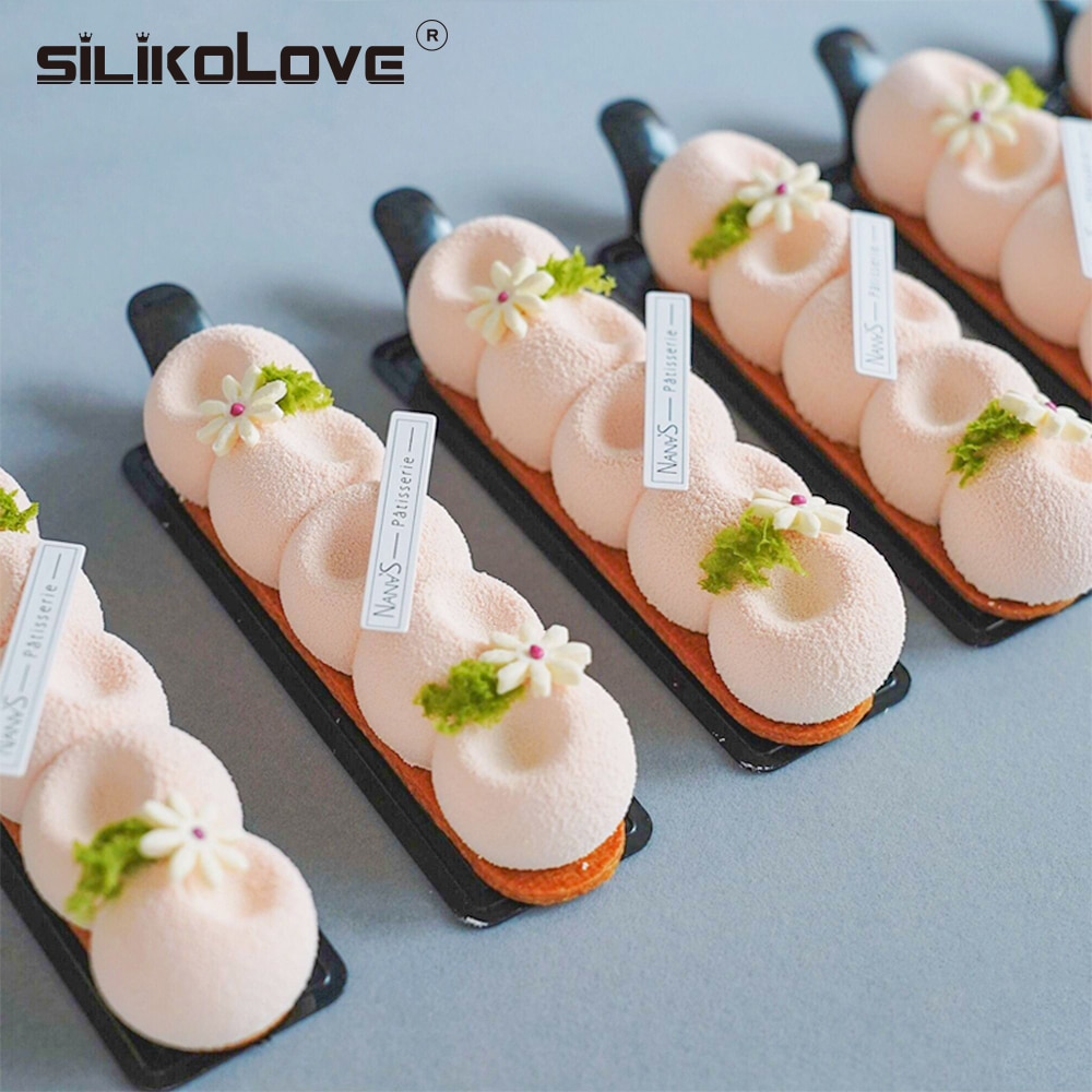 Silikolove 6-Concave Bal Lange Strip-Vormige Siliconen Muis Cakevorm 3d Bakken Tools Dessert Decoratie Bakvormen Voor bruiloft