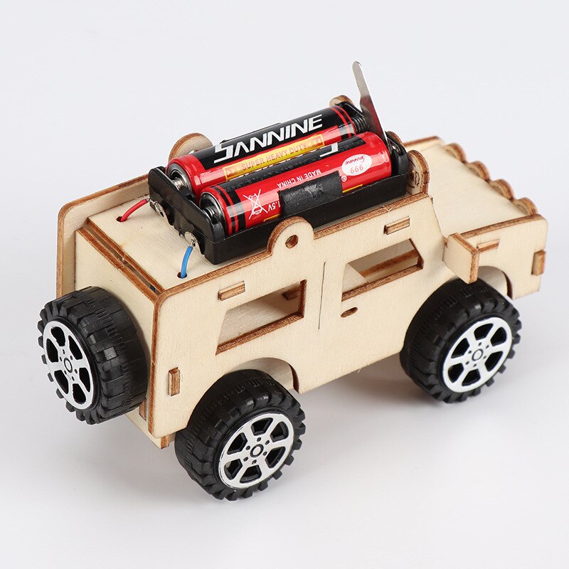 1Pcs Electric Gizmo Wooden Assembling Blocks Vehicle Toys DIY Student Science Technology Model Brain Game Toy