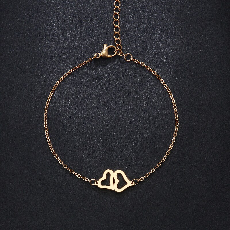 CR-173 Bracelet en acier inoxydable pour femme homme Double coeur couleur or et argent Pulseira Feminina bijoux de fiançailles amoureux