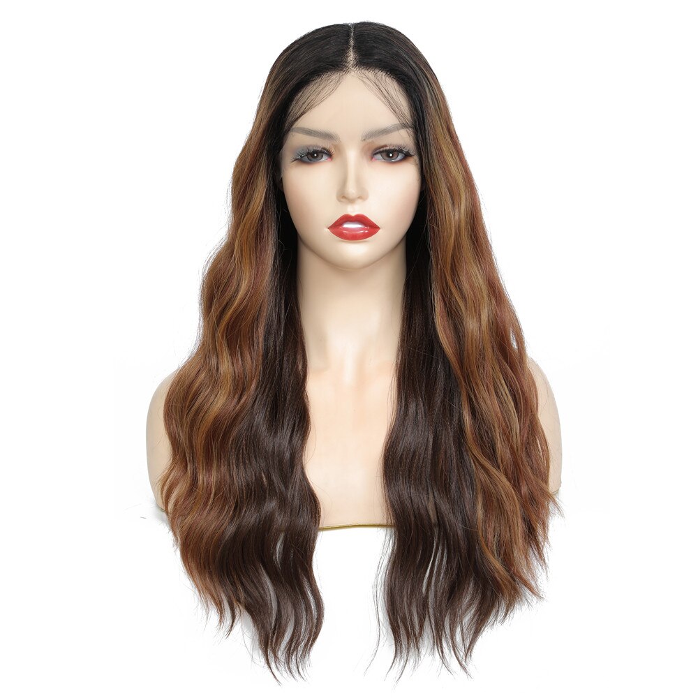X-TRESS Synthetische Lace Front Pruiken Voor Vrouwen Ombre Bruin Lange Natuurlijke Golf Middelste Deel Lace Pruik Met Baby Haar Warmte slip