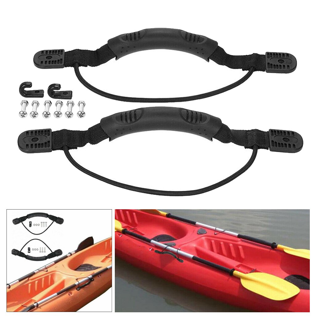 2 Replacement Rubber Kayak Carry Handle Hardware with Bungee Cord for Canoe Boat