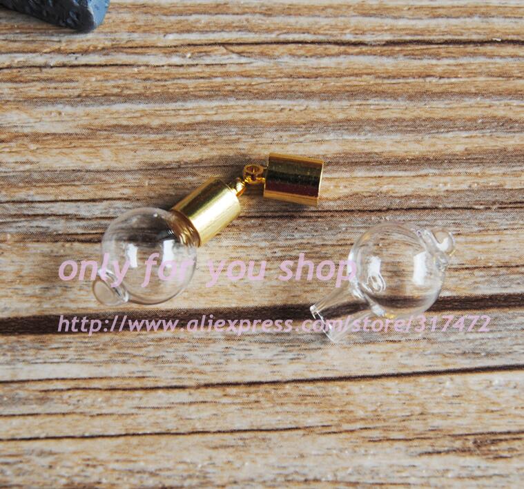 XCDIY 5set/lot 5mm inner diameter glass Vial Pendant gold metal cap DIY miniature glass vial pendant wish bottle: Black Gun Plated