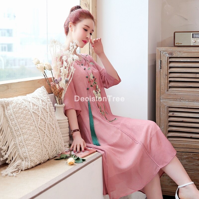 chinese dress cheongsam qipao folk style cheongsam women traditional chiffon cheongsam dress floral embroidery qipao dress: color2 / XXXL