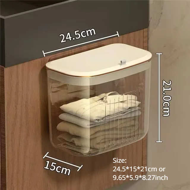 Cesta transparente montada en la pared impermeable con tapa que cambia ropa limpia toalla organizador de lavandería, caja de almacenamiento de cocina lujosa: Verde claro