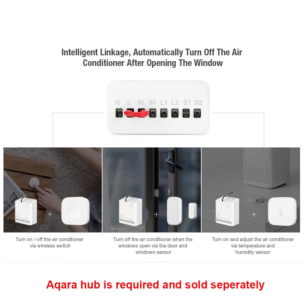 Xiaomi Aqara Module de relais de contrôle bidirectionnel contrôleur de commutateur de relais sans fil minuterie intelligente 2 canaux fonctionnent pour Apple Homekit Mihome