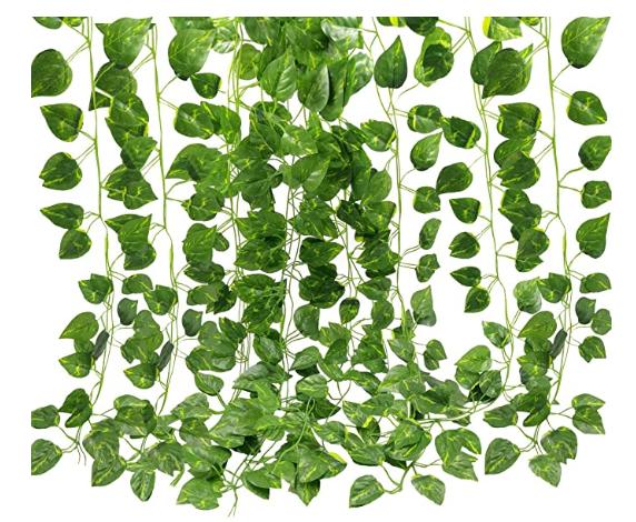 12 x kunstige planter af falske blomster vedbend hængende krans til bryllupsfesten hjemme bar have væg dekoration: B -24 stk-grøn