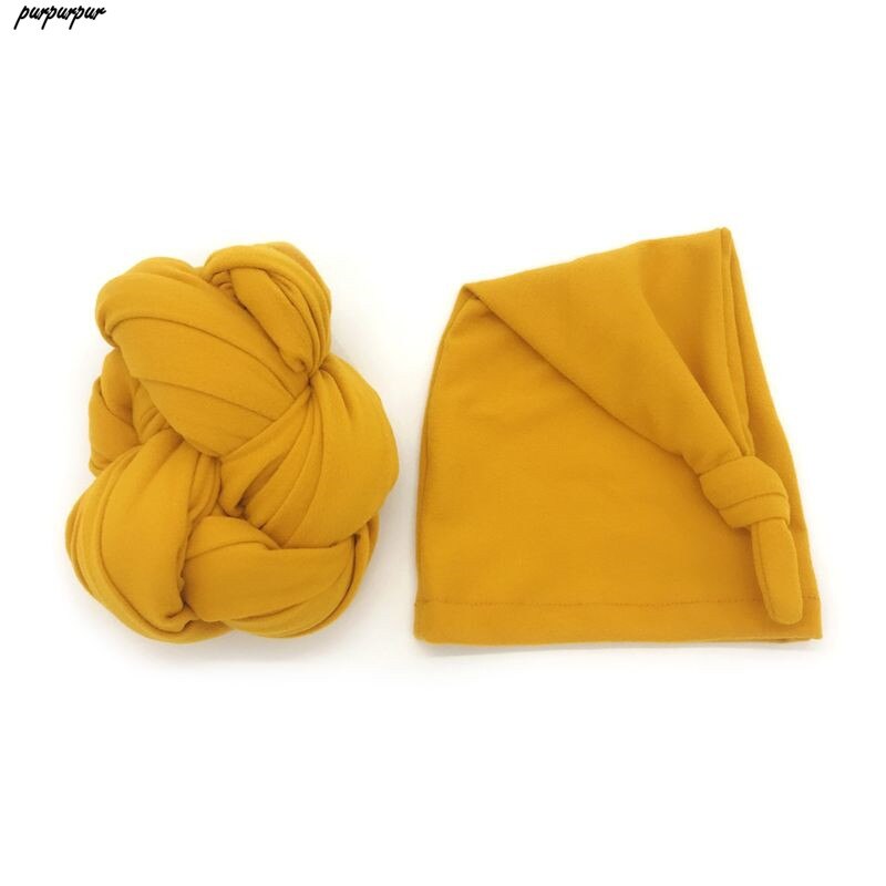 Envoltura elástica para bebé + sombrero accesorios de fotografía recién nacido Color sólido suave accesorios para sesiones fotográficas infantiles: Yellow