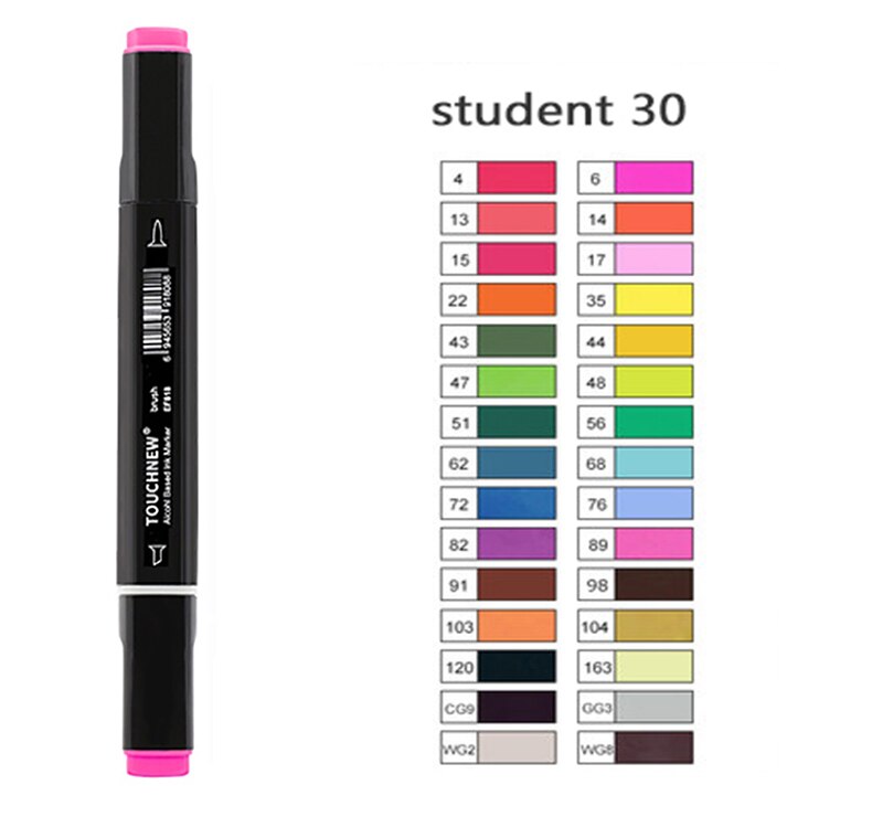 TOUCHNEW-rotuladores artísticos de doble punta para niños y adultos, pincel de Alcohol y cincel para bocetos, 30/40/60/80/168 colores: 30 black colorsB