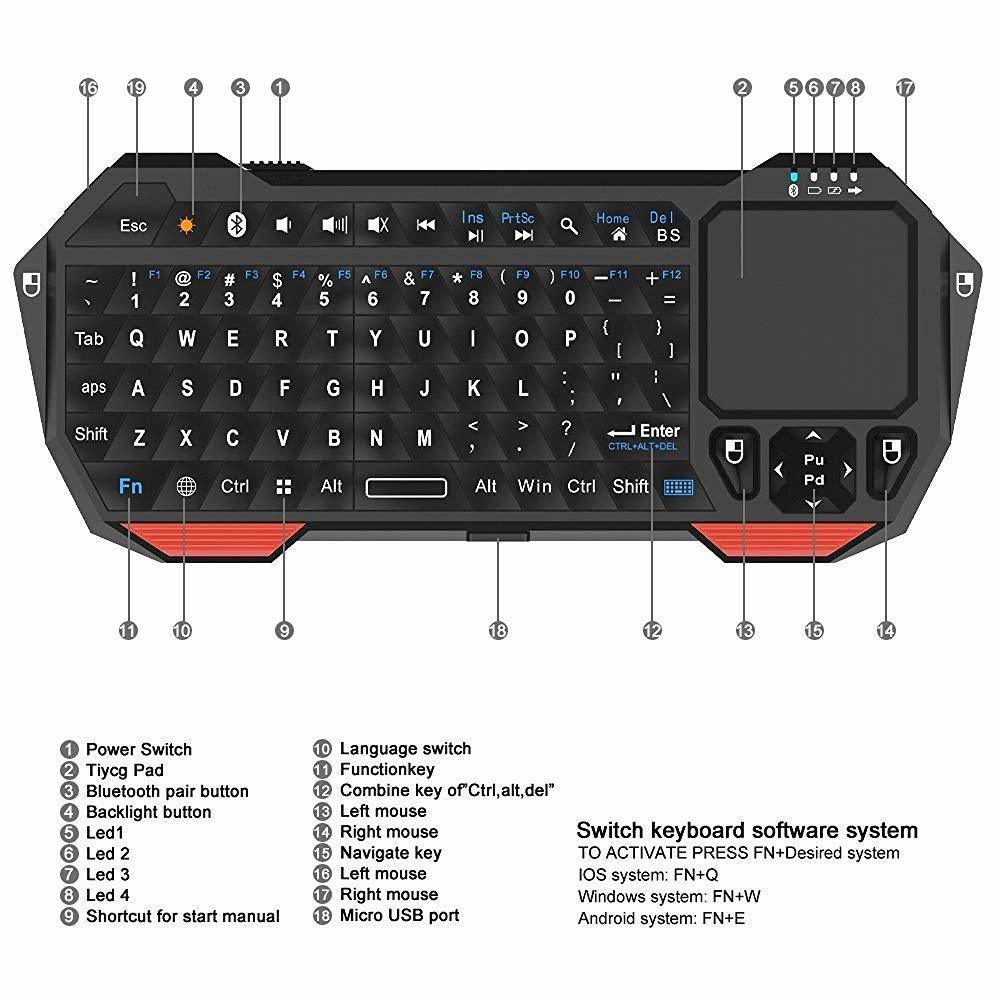 Jelly Comb – clavier sans fil Bluetooth 3.0, avec pavé tactile, pour Smart TV, ordinateur Portable, compatible avec windows IOS, système Android