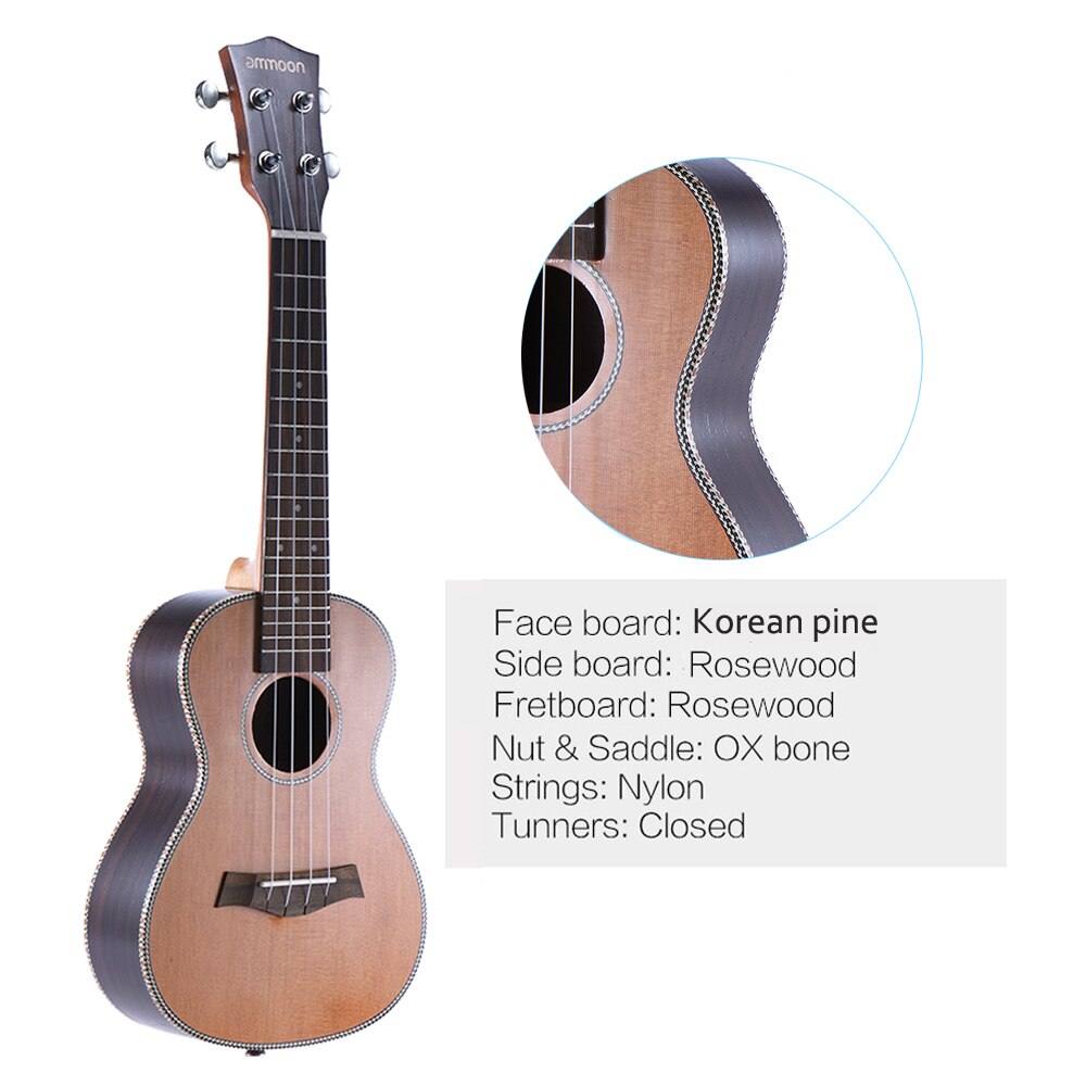 ammoon 24" Ukulele Acoustic Soprano Ukelele Uke18 Frets 4 Strings Okoume Neck Rosewood Fretboard String Instrument Musical: Light Yellow