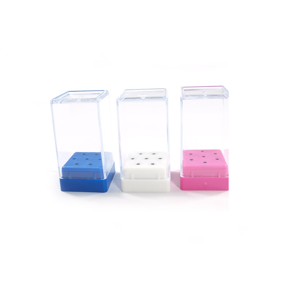 Nail 7 Gaten Slots Vierkante Plastic Nail Boor Hoofd Bits Display Opbergdoos Nail Boren Container Stand Display