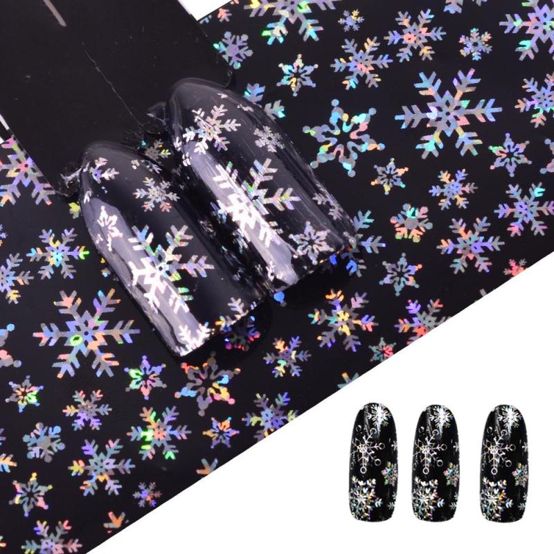 4*100Cm Kerst Zilveren Sneeuwvlok Nail Art Tip Sticker Nagel Folie Transfer Flash Sticker 3D Nail Ornament Nagels decoraties Set