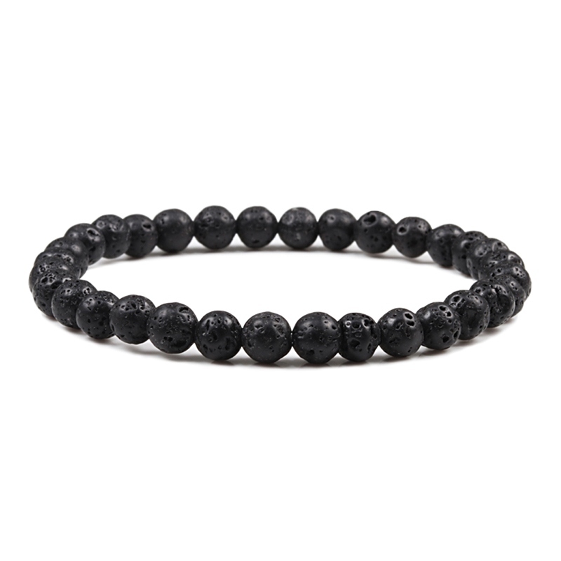 Trendy 6Mm Zwart Wit Kralen Armbanden Natuurlijke Lava Steen Tijgeroog Turkoois Classic Elasticiteit Bangles Voor Vrouwen Mannen Sieraden: Lava Stone