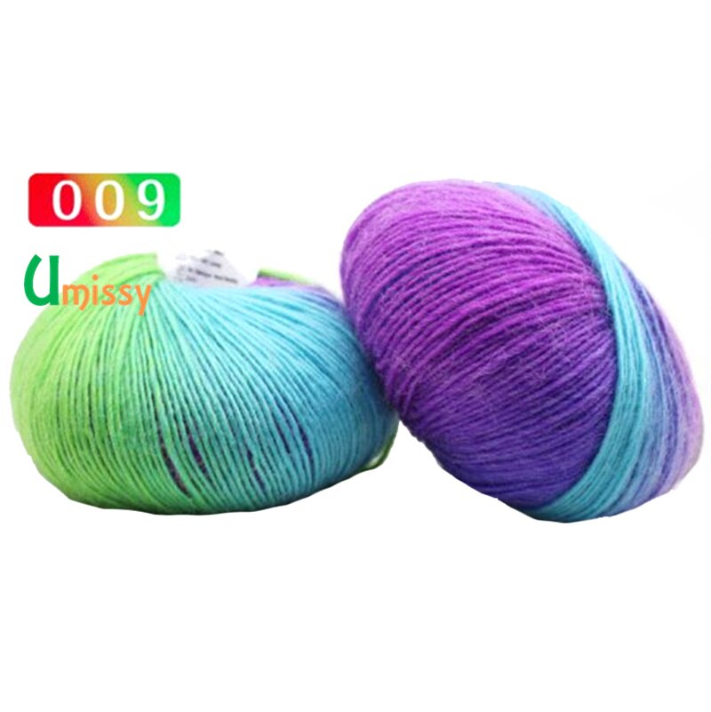 2pcs Cashmere Yarn Knitted Chunky Hand-Woven Woolen Rainbow Colorful Knitting Scores 100% Wool Yarn Needles Crochet Weave Thread: 2pcs 09