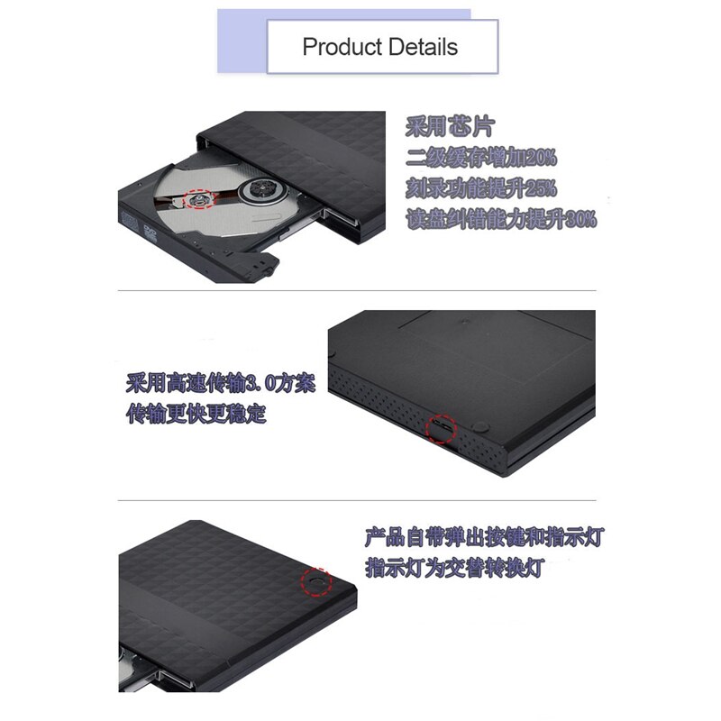 Ekstern cd dvd-drev usb 3.0 type-c cd dvd-afspiller bærbar dvd-brænder til imac laptop mac desktop vindue