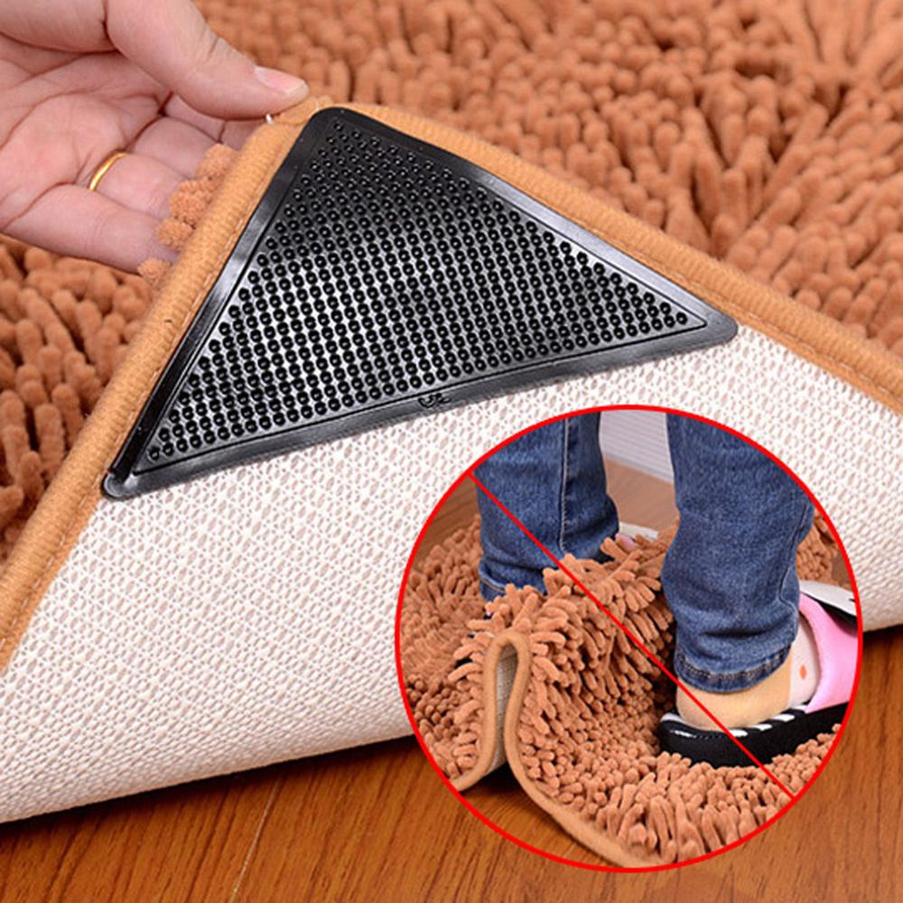 4pcs Silicone Rubber Carpet Mat Patch Rug Carpet Gripper Anti-Slip Grip Pad Reusable Washable Grip Sticker For Living Room