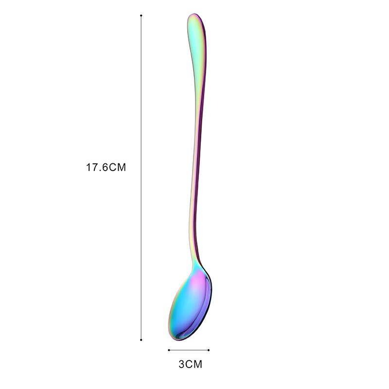 Colorful stainless steel dinner spoons, metal laddle long handle soup spoon, cooking, kitchen table spoon, soup scoop, dinner: Color Round