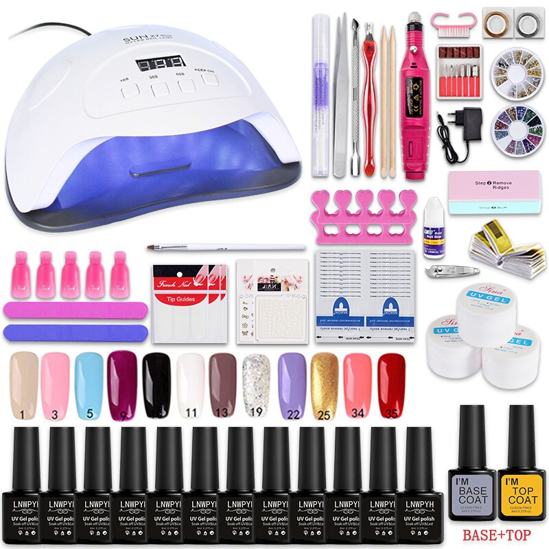 Manicure Set 18/12 Kleuren Nagellak Met Nail Boor Machine Nail Lamp Acryl Kit Nail Art Gereedschap Nail Art Decoraties nail Set: 84W 12 color Fixed