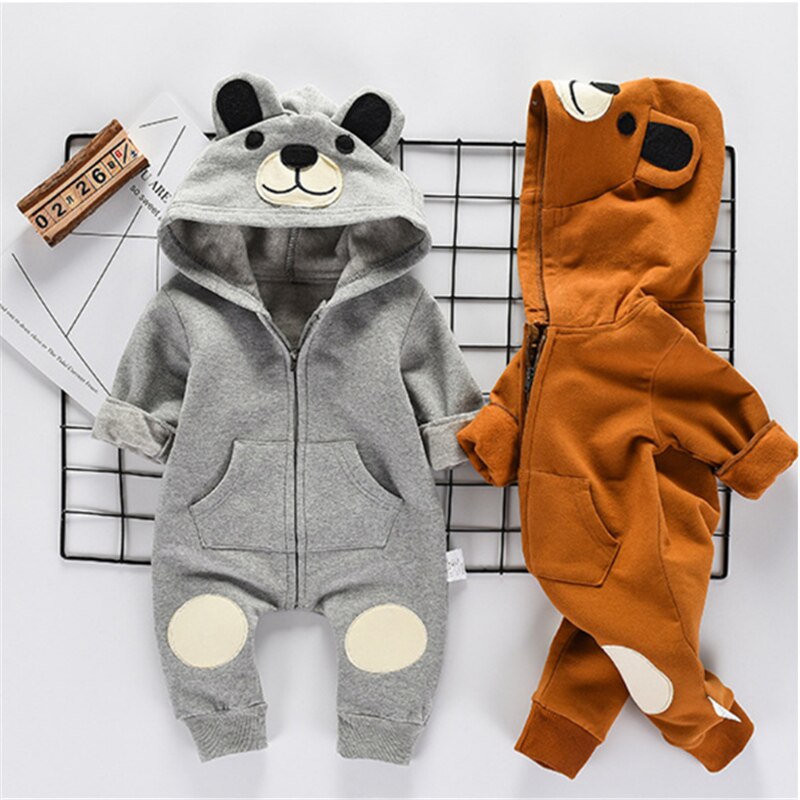 Merk herfst winter warme kleding baby rompers schattige cartoon beer baby meisje jongen jumpsuit kinderen baby outfits kleding
