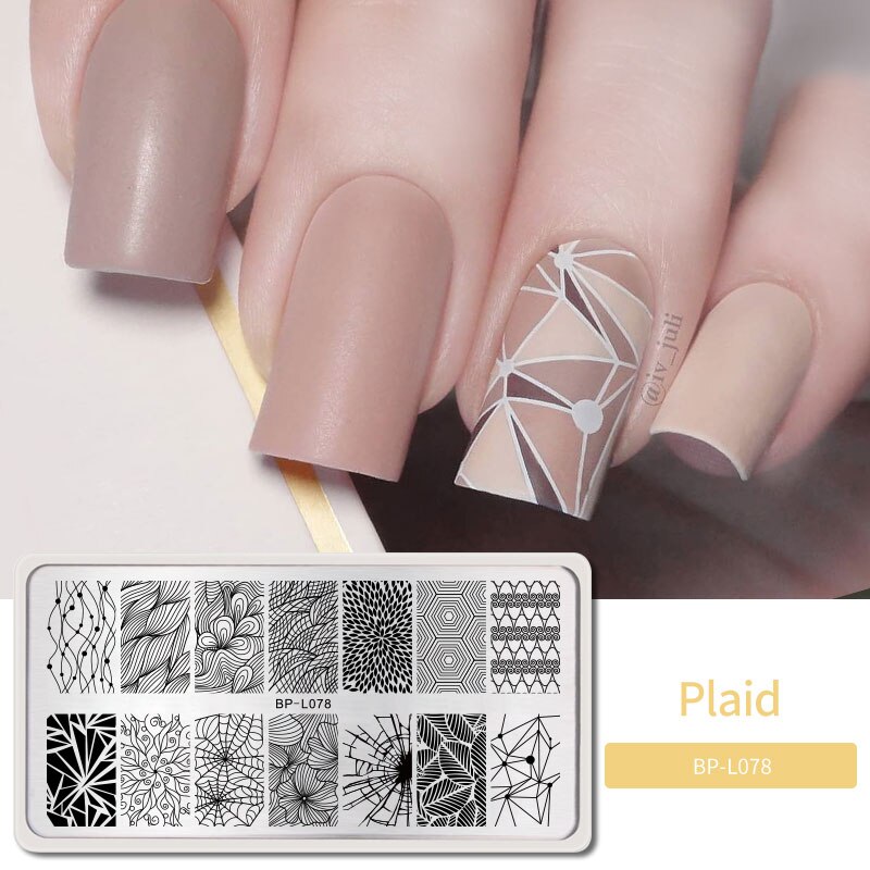 Geboren Mooie Plaid Lijn Patroon Stempelen Platen Rvs Nail Art Stamp Template Diy Afbeelding Afdrukken Stencils Gereedschap: BP-L078