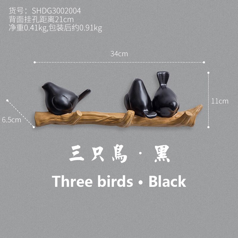 Muur Hanger Zonder Gat Kamer Accessoires Home Decoratie Vogels Decor Houten Hanger Kleding Winkel Decoratie Paskamer Haak: black-3 birds