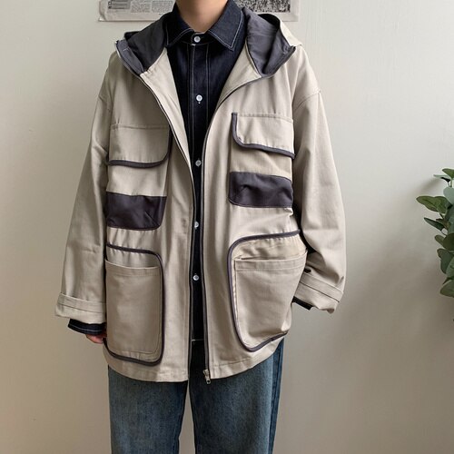 Klassieke herenjas, puur katoen, militair jack met meerdere zakken, casual jas, Zwart, S