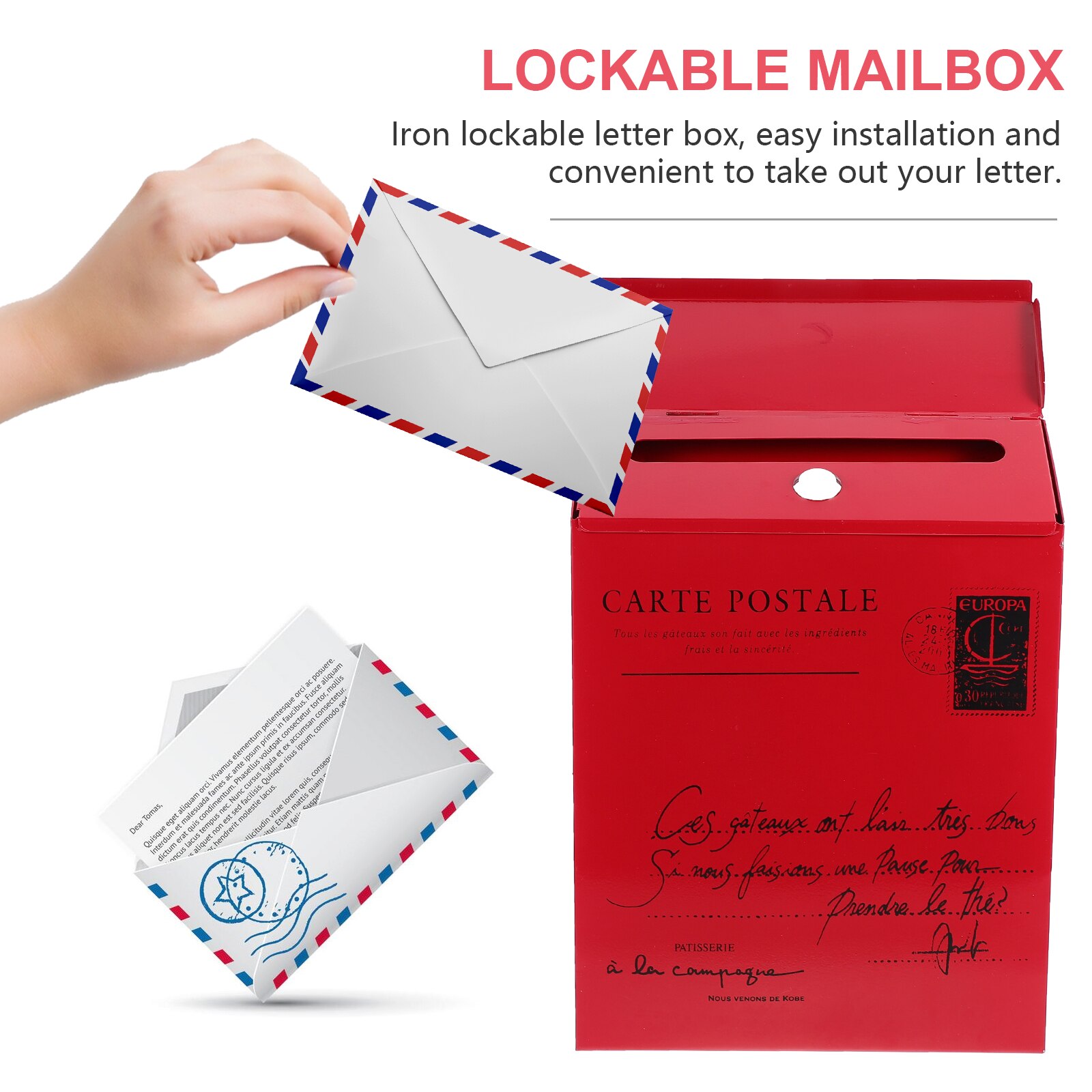 Locking Letter Box Vintage Mailbox Wall Mount Postal Letter Box Newspaper Box