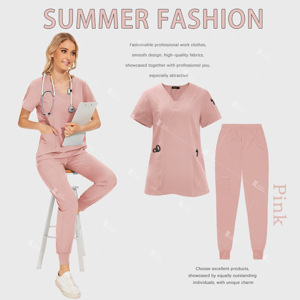 Uniformes quirúrgicos para mujer, conjunto exfoliante médico para enfermera, salón de belleza, ropa de trabajo, top, pantalones, Spa, médico, traje clínico de enfermería: S / Negro