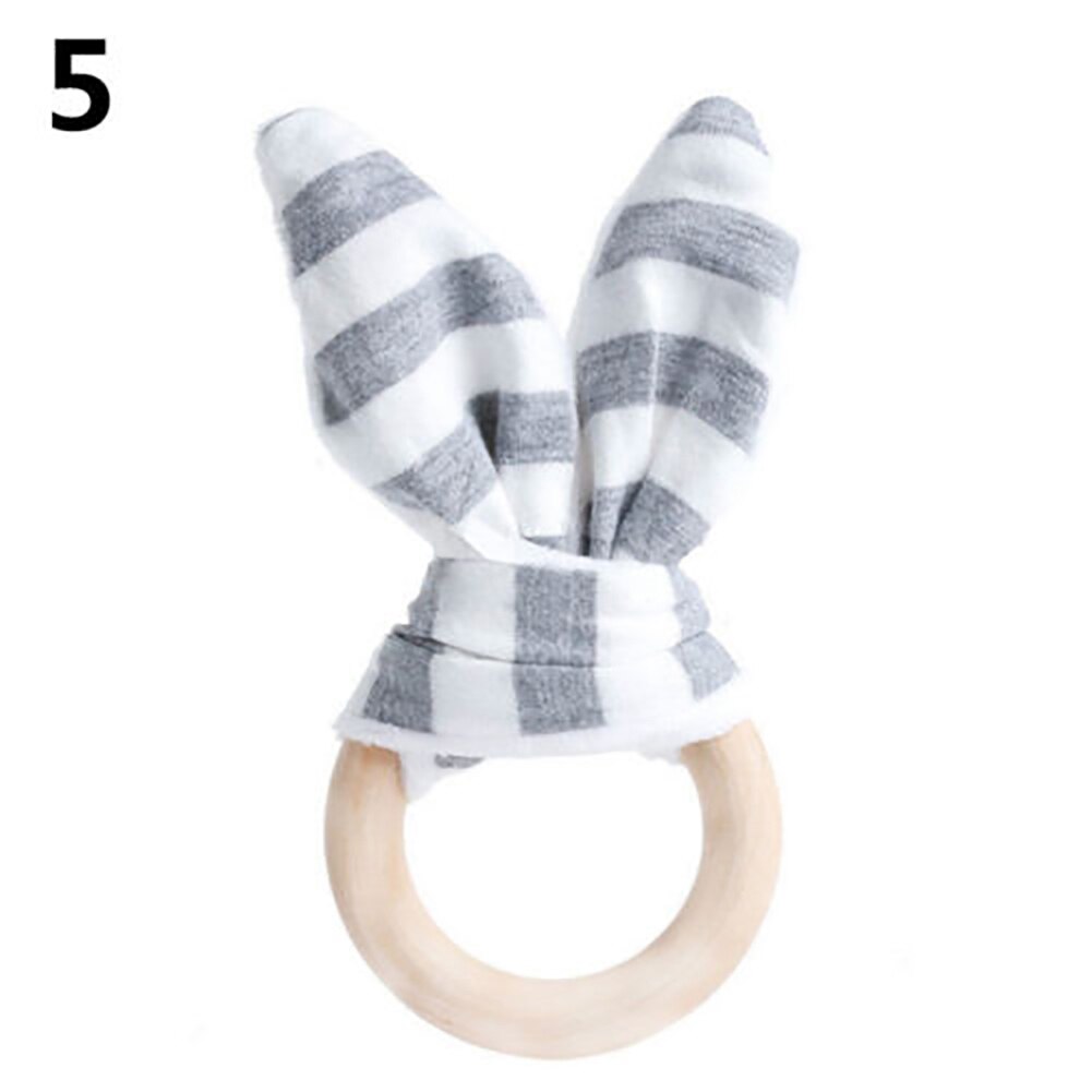 Popular Cute Wooden Natural Chewing Teether Bunny Sensory Toy Infant Baby Teething Ring: 5