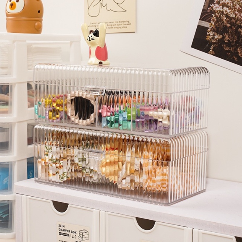 Clear Hair Accessories Organizer Acrylic Storage Box Hair Tie Organizer for Headband Cosmetic Storage Box Desk Jewelry Organizer