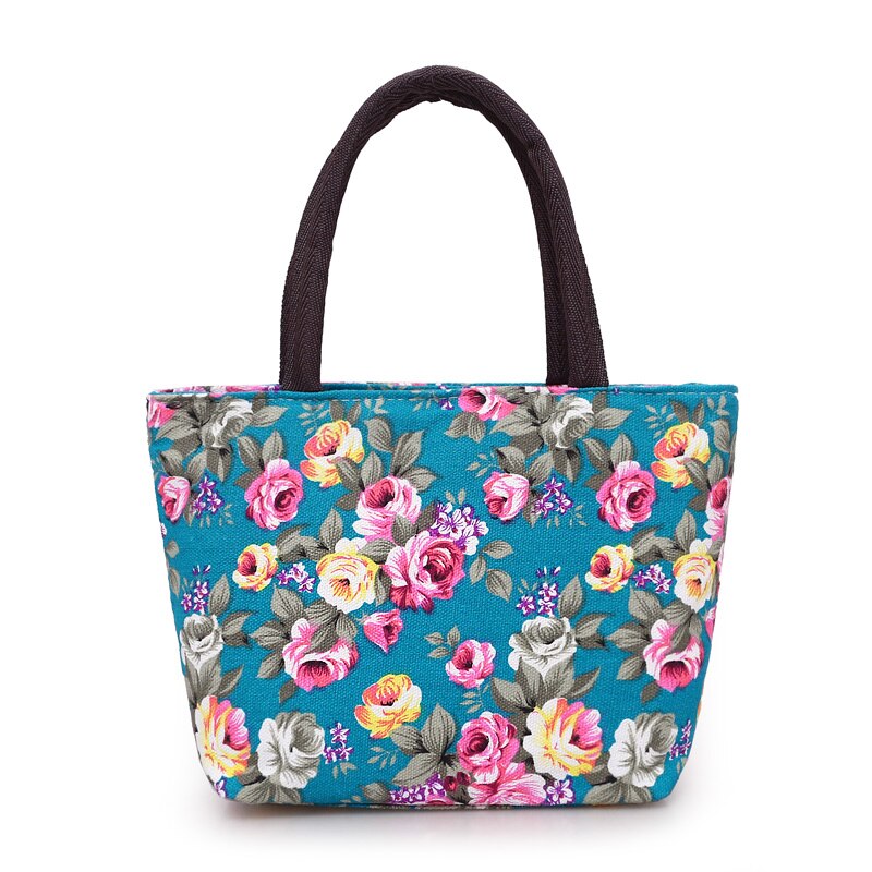 Mode Vrouwen Bloemenprint Tote Purse Grote Capaciteit Canvas Boodschappentas Met Rits Sluiting: D