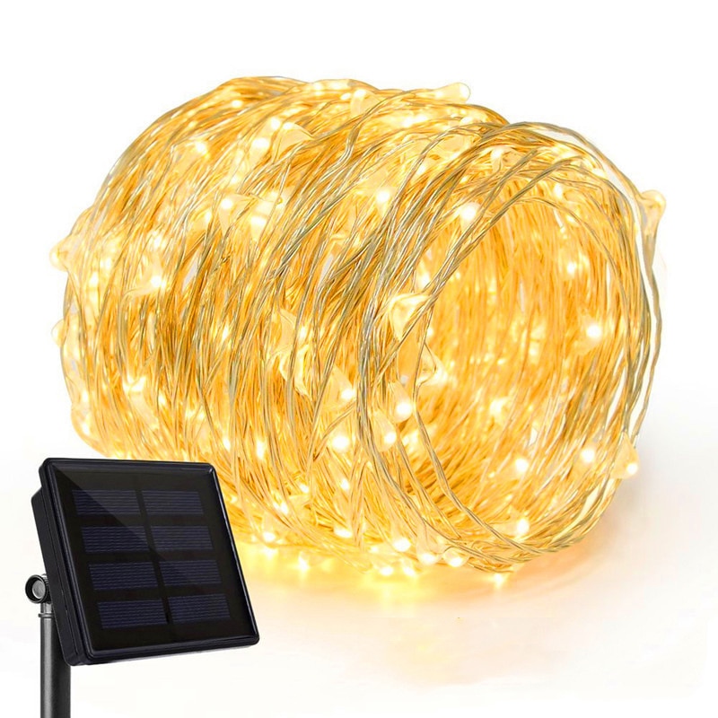 Vanntett streng ledet solcellelampe 30m 20m 10m utendørs hageinnredning fe lys solcellepanel strøm julepynt bryllup terrassedekor