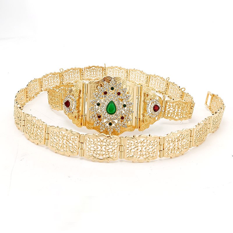 Arabische Bruiloft Sieraden Set Gewaad Taille Keten Vrouwen Haar Sieraden Hartvorm Jewel Hanger Ketting Marokkaanse Metalen Riem