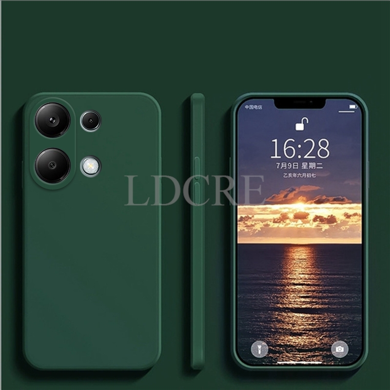 Para Xiaomi Redmi Note 13 Pro funda de silicona líquida Redmi Note 13 Pro funda protectora de TPU para teléfono Redmi Note 13 Pro cubierta: Lona / Verde negro