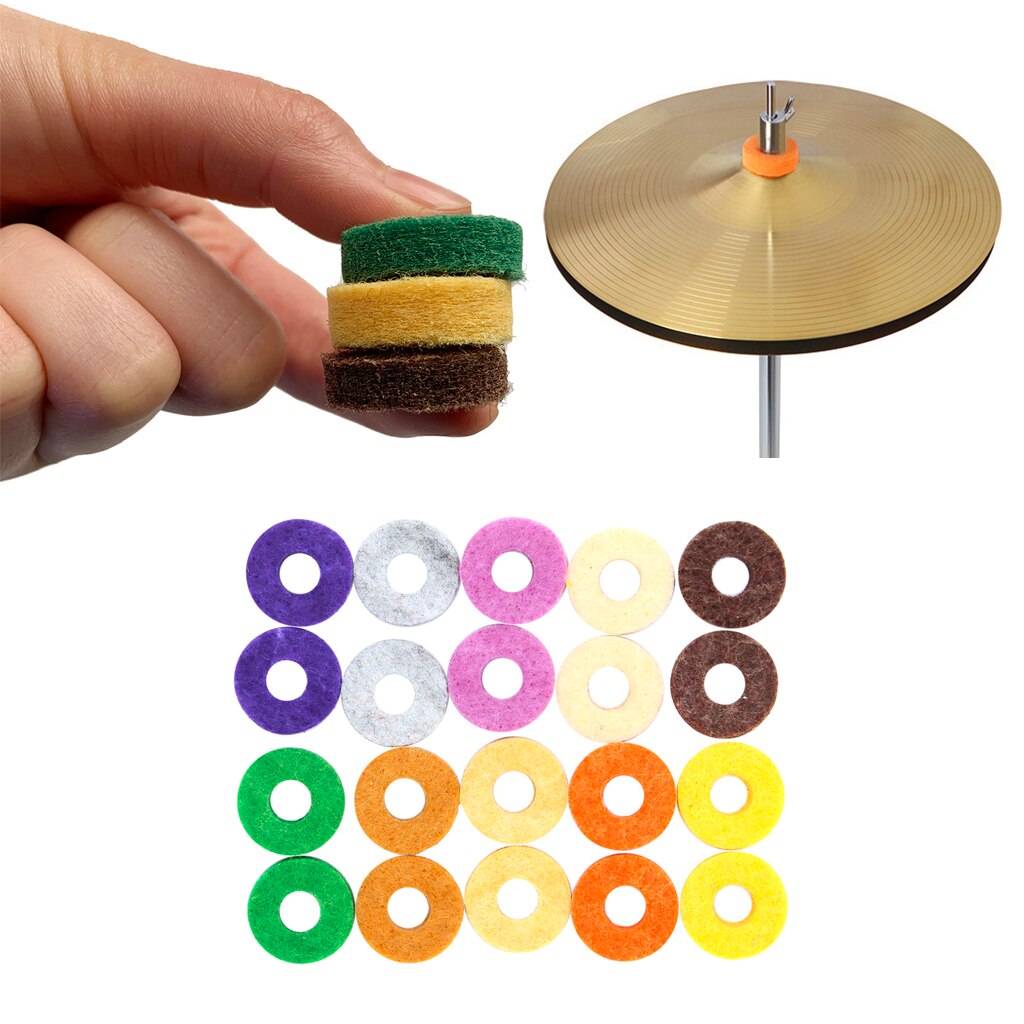 20Pcs Drum Cymbal Set Vilt Wasmachines Pad Kleurrijke 2.5Cm Buitenste Dia Instrument Standaard Maat Viltjes Mouwen Noten voor Drum Sets