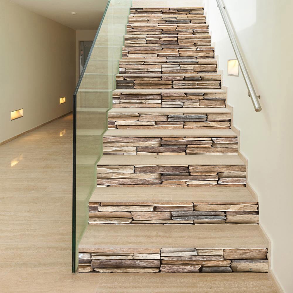 13 unids/set adhesivos 3D DIY para escalera de piedra extraíble de patrón escaleras escalones pegatinas de pared de piso calcomanías etiqueta engomada decoración del hogar