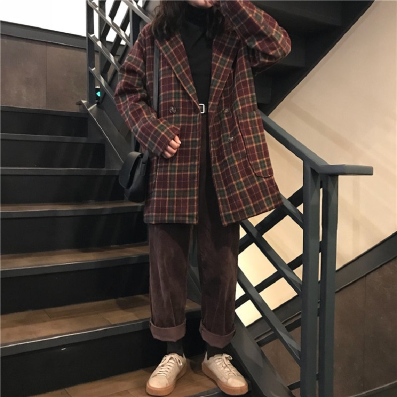 Korea ulzzang verlieren Plaid jacke weibliche herbst neue eins Harajuku Jahrgang schick lange ärmeln Geschmack lässig frauen jacke