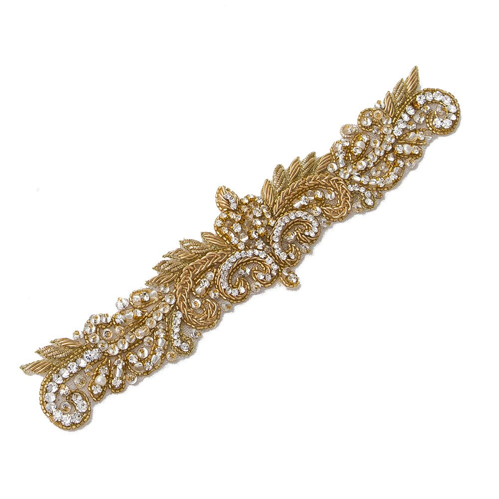 Topqueen  s375- g gull rhinestone midjebelte kvinner beaded bryllup belter india blonder brude sash belte gull belte for formell kjole: Bare applikasjon 22cm