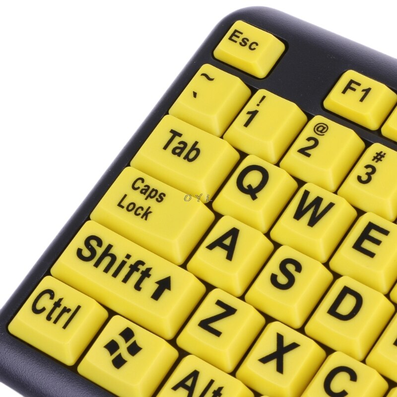 Clavier filaire USB avec gros caractères noirs et boutons jaunes, pour personnes âgées et faible Vision
