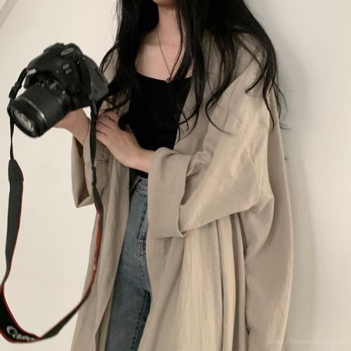 Trench manches chauve-souris pour femme, coupe-vent Long, Chic, Vintage, avec fente latérale, assorti avec tout, Harajuku, vêtements d&#39;extérieur amples: khaki / S