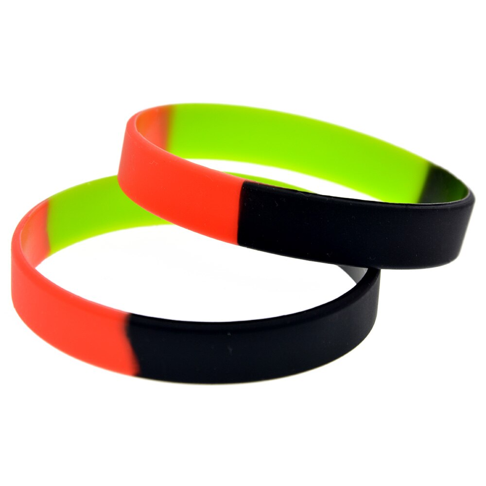 Obh 1Pc Plain Siliconen Armband Gesegmenteerde Kleur Zwart Groen En Rood