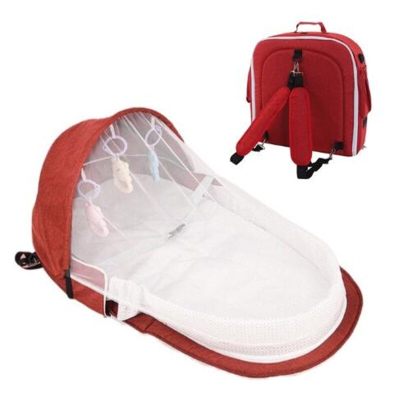 Berceau Portable pliable pour enfants, lit bébé, lit de voyage, avec moustiquaire, pour -nés: Red Backpack